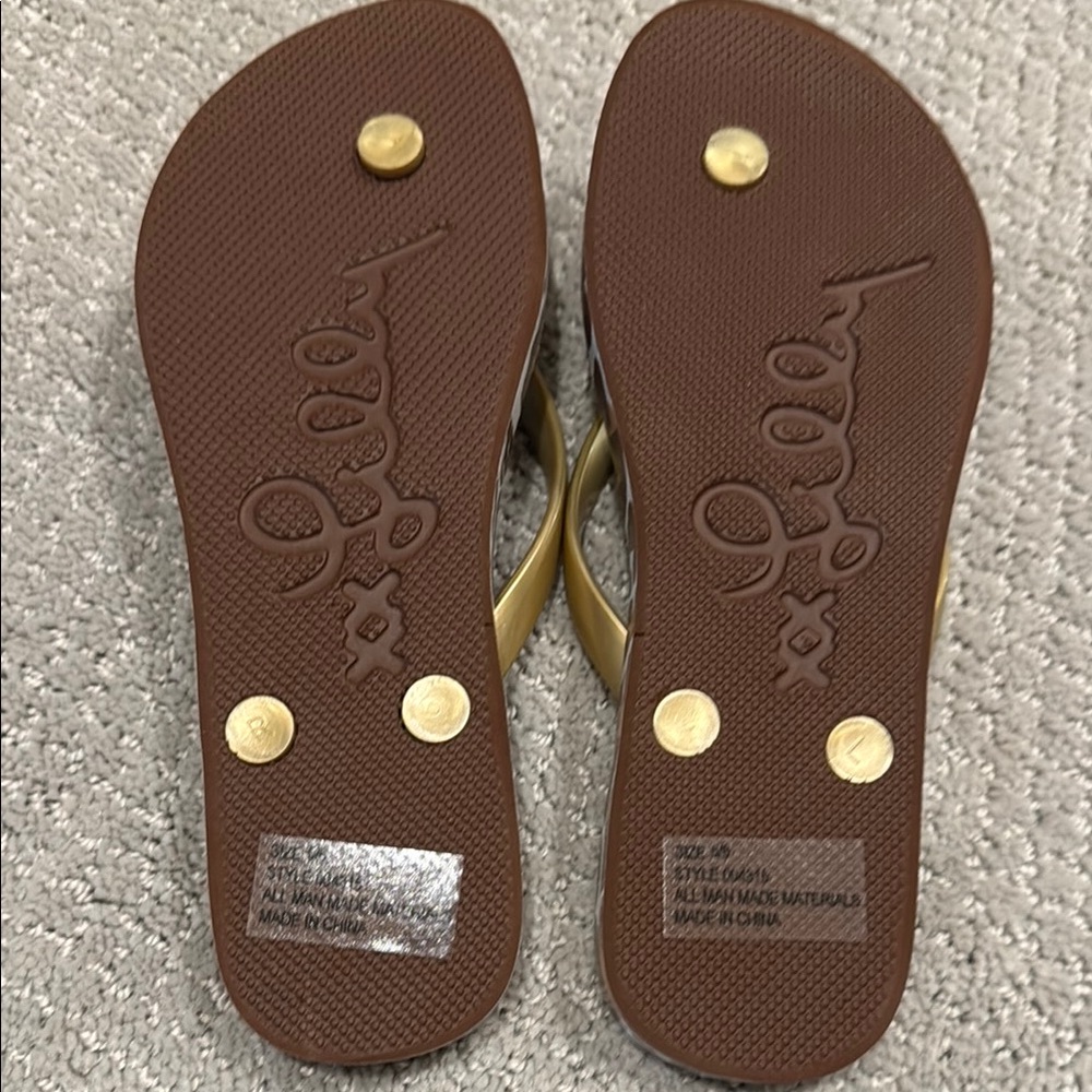 Animal Print Flip Flops with Gold Straps - Picture 2 of 2